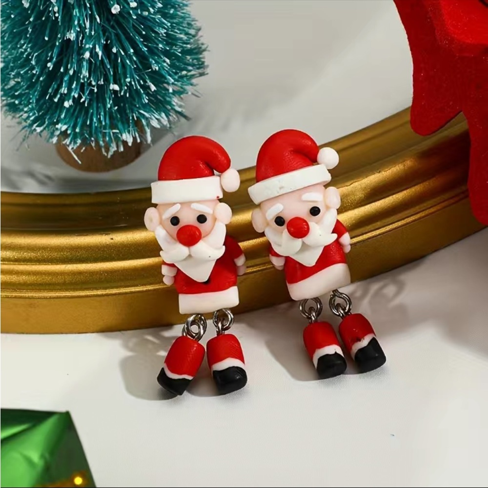 Creative Polymer Clay Santa Claus Design Christmas Dangle Earrings Retro Cute‎